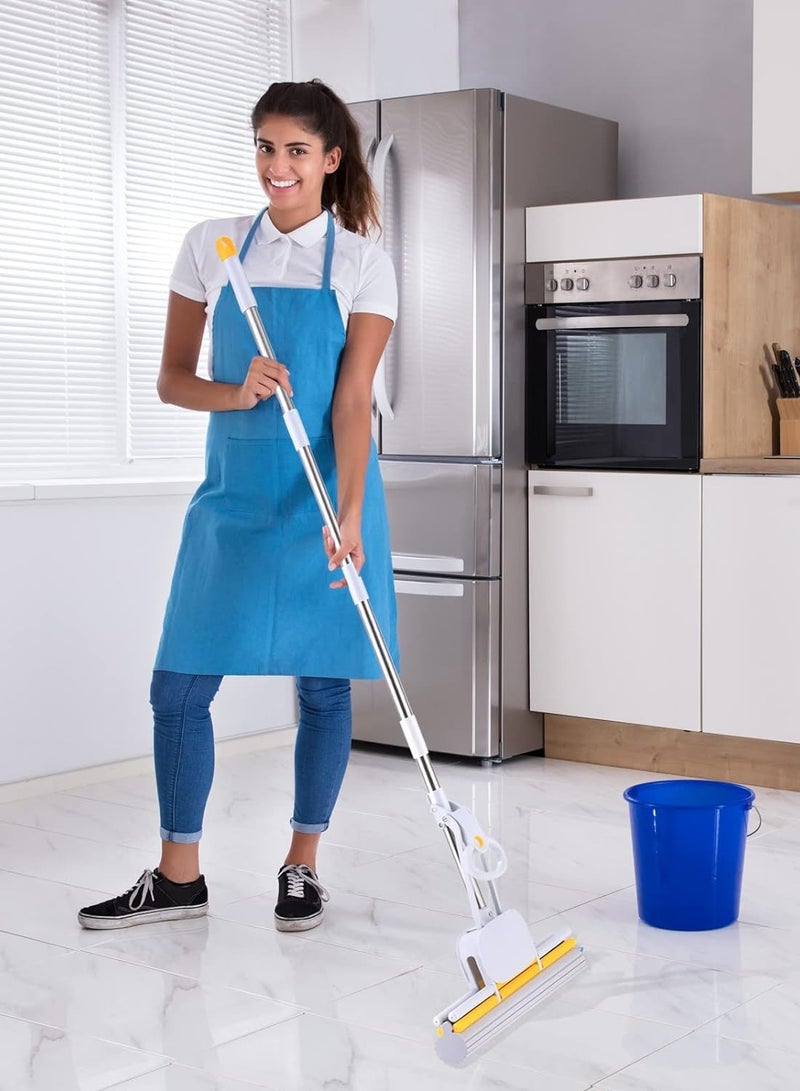 PVA Sponge Mops for Floor Cleaning Squeeze with 60 Long Handle, Self Wringing Mop with 15 Head for Kitchen Bathroom Tiles, Sponge Mops for Floor Cleaning with Wringer - Image 3