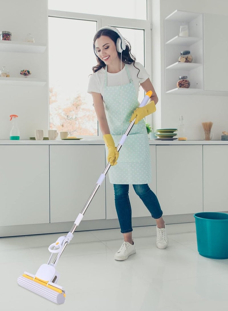 PVA Sponge Mops for Floor Cleaning Squeeze with 60 Long Handle, Self Wringing Mop with 15 Head for Kitchen Bathroom Tiles, Sponge Mops for Floor Cleaning with Wringer - Image 2