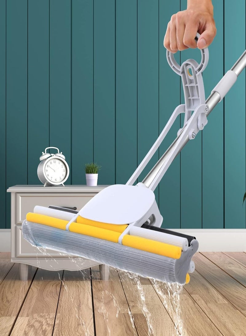 PVA Sponge Mops for Floor Cleaning Squeeze with 60 Long Handle, Self Wringing Mop with 15 Head for Kitchen Bathroom Tiles, Sponge Mops for Floor Cleaning with Wringer - Image 4