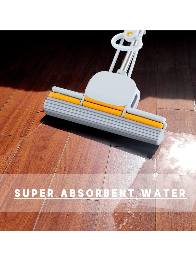 PVA Sponge Mops for Floor Cleaning Squeeze with 60 Long Handle, Self Wringing Mop with 15 Head for Kitchen Bathroom Tiles, Sponge Mops for Floor Cleaning with Wringer - Image 5