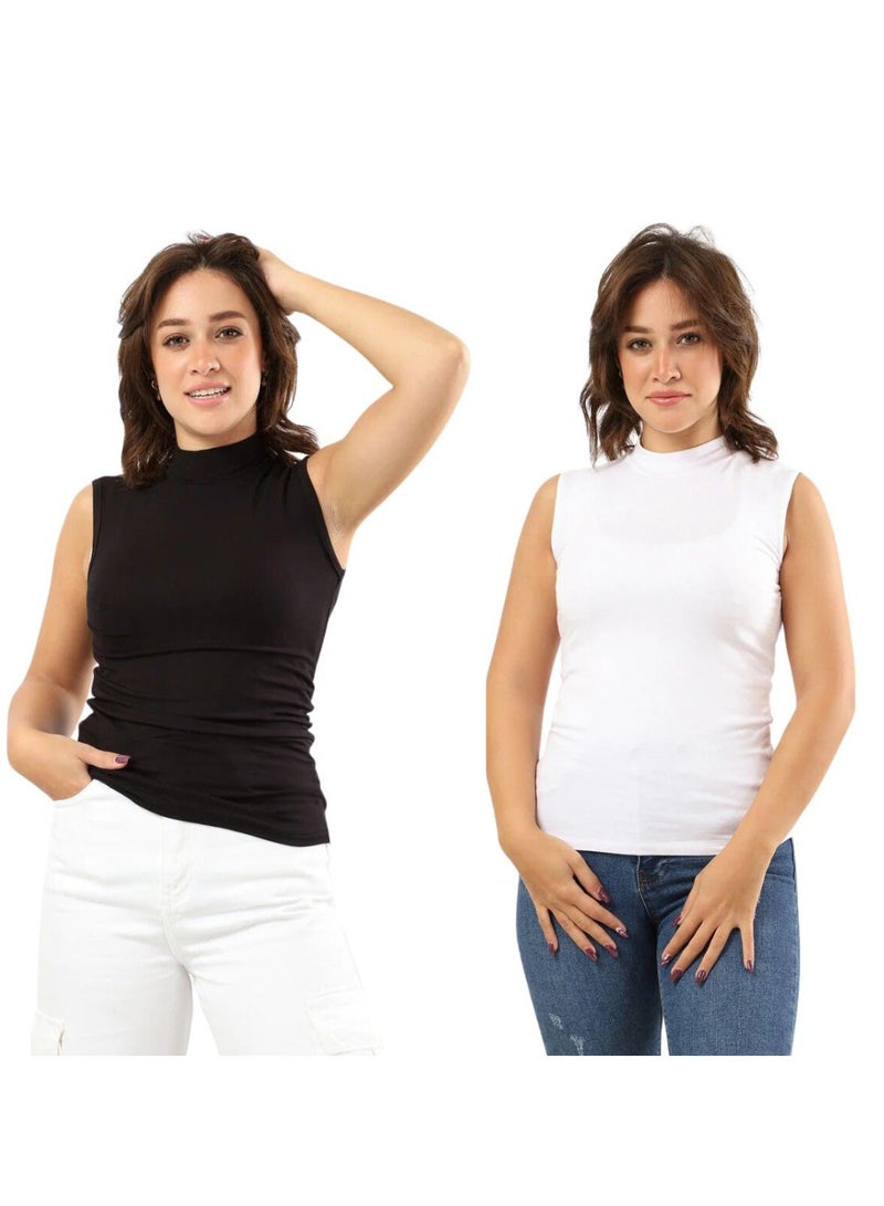 Karma Karma® Women Cut Top High Neck" Bundle of 2 Tops (Black &White)  - Image 1