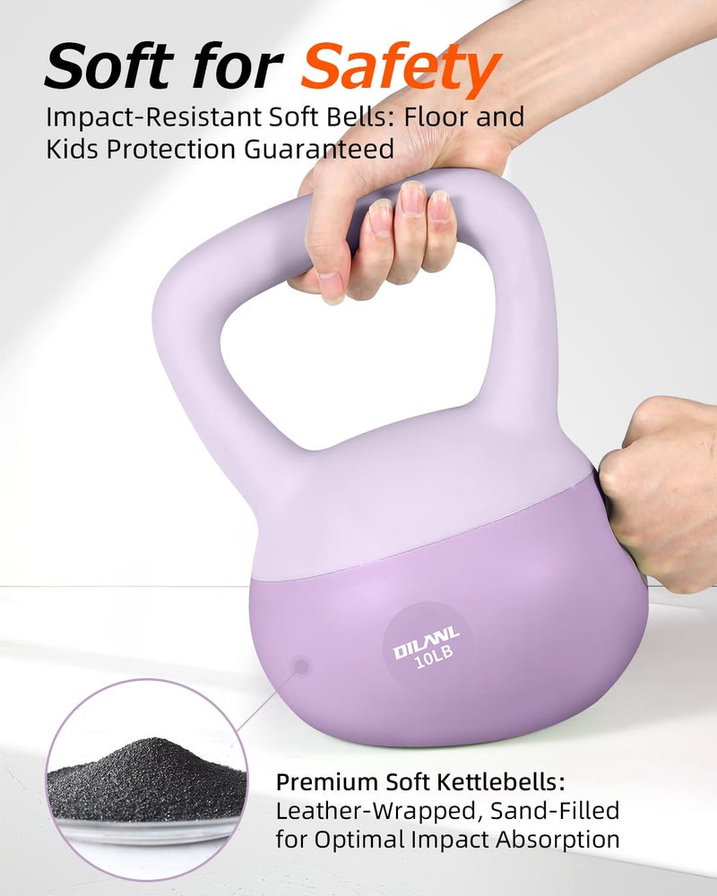 DILANL Soft Kettlebell, Safe Strength Training Kettle bell, Cushioned Impact-Resistant Base and Anti-Slip Grip Weight, Kettlebells Set for Home Workouts and Men/Women/ Beginners,With Non-slip Gloves (Purple, 10 LB) - Image 2
