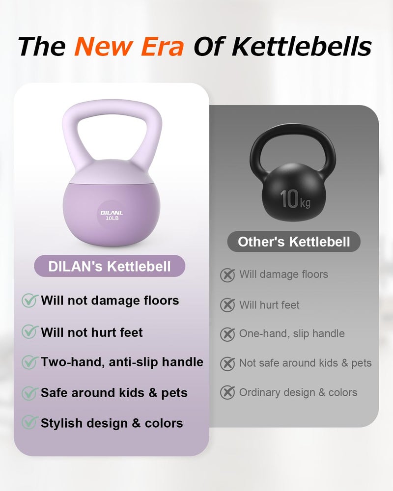 DILANL Soft Kettlebell, Safe Strength Training Kettle bell, Cushioned Impact-Resistant Base and Anti-Slip Grip Weight, Kettlebells Set for Home Workouts and Men/Women/ Beginners,With Non-slip Gloves (Purple, 10 LB) - Image 3