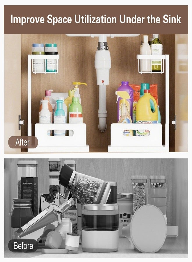 VUSIGN 2 Tier Under Sink Organizer and Storage, Slide Out Pull Out Cabinet Organizer Shelf, Storage for Kitchen Bathroom Laundry, 1Pack, White - Image 2