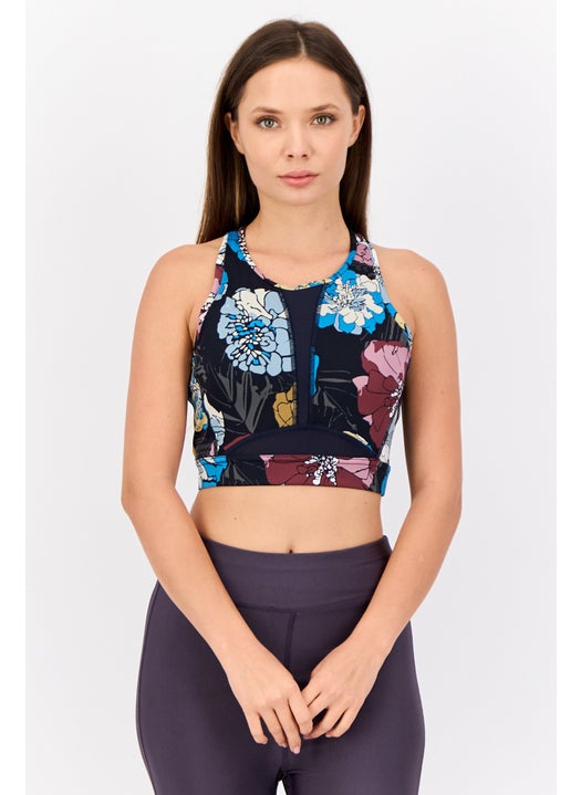 Women Floral Print Lightly Padded Traning  Sports Bra, Multicolor