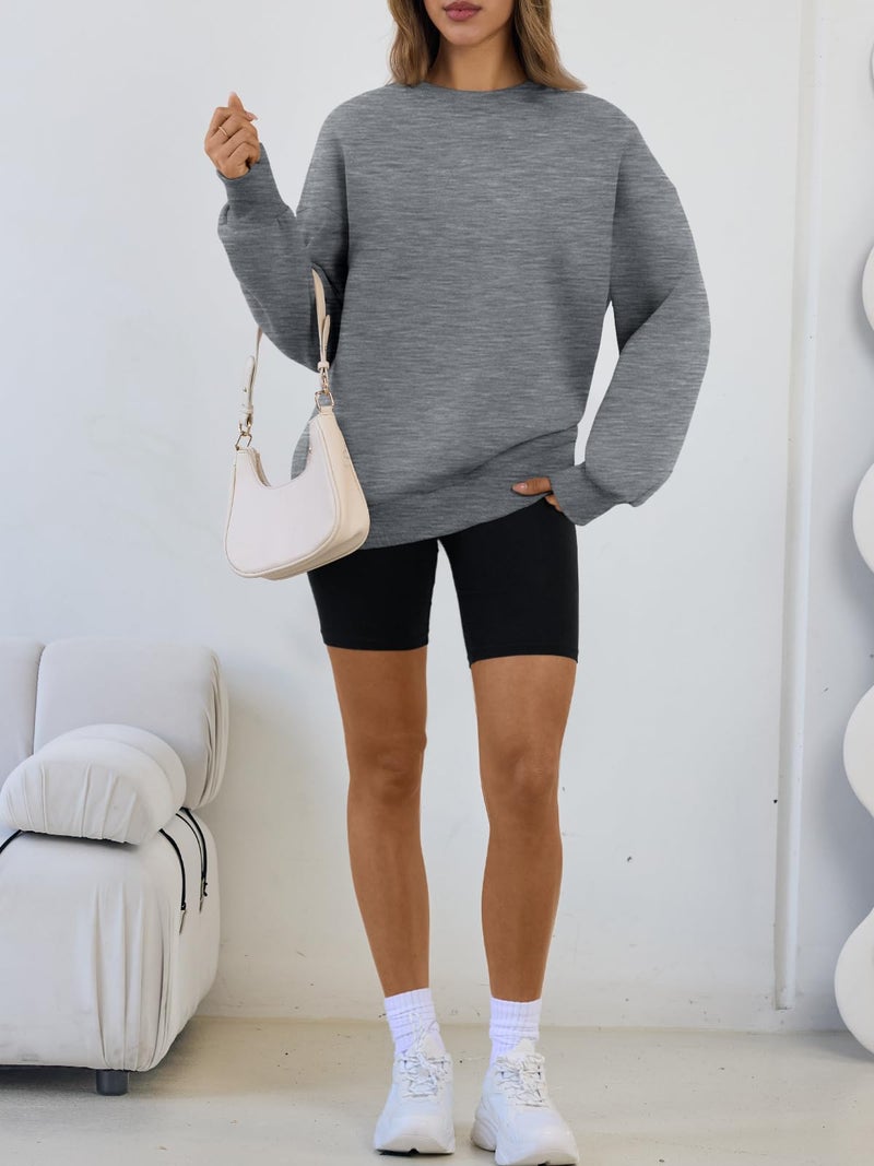 Trendy Queen Sweatshirts for Women Hoodies Oversized Crewneck Tops Sweaters Comfy Fall Winter Outfits Clothes 2026 Fashion DarkGrey L - Image 3