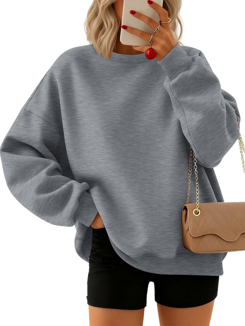 Trendy Queen Sweatshirts for Women Hoodies Oversized Crewneck Tops Sweaters Comfy Fall Winter Outfits Clothes 2026 Fashion DarkGrey L - Image 1