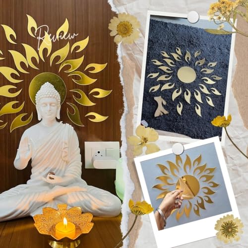 WallDaddy Sun Wall Stickers for Home Sun Mirror Wall Decor Sticker 3D Wall Stickers for Home Decoration | Sun Flames Acrylic Mirror Sticker Size 45x45Cm Sun Wall Mirror Sticker for Living Room (Gold) - Image 3