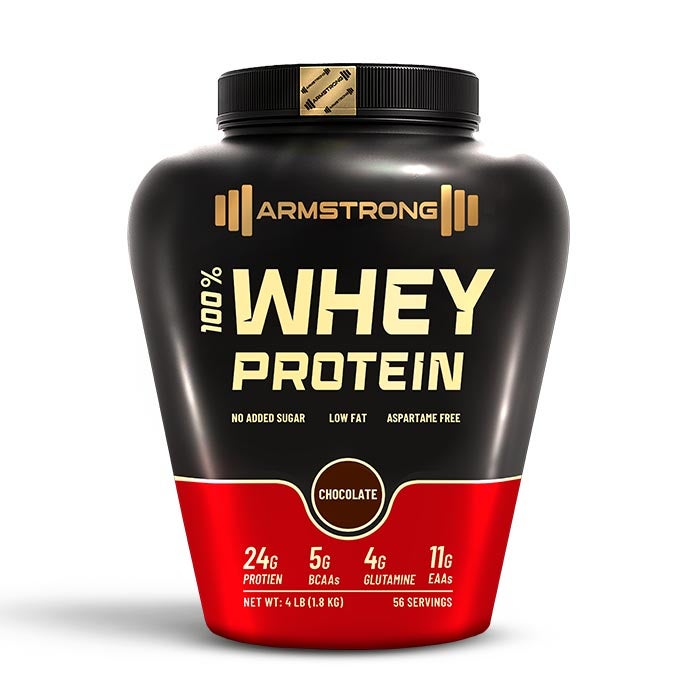 Armstrong 100% Whey Protein 1.8KG – Chocolate/Cocoa Flavor – 24g Protein, 5g BCAAs, 4g Glutamine, Low Fat, No Added Sugar – 56 Servings – Muscle Recovery & Lean Mass Supplement