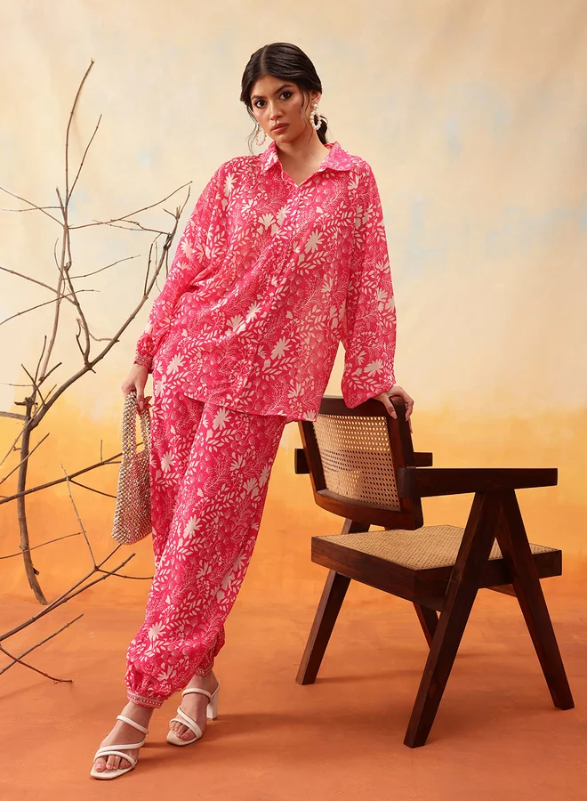 STREET 9 STREET 9 Pink Floral Print Shirt and Trousers Co-Ords