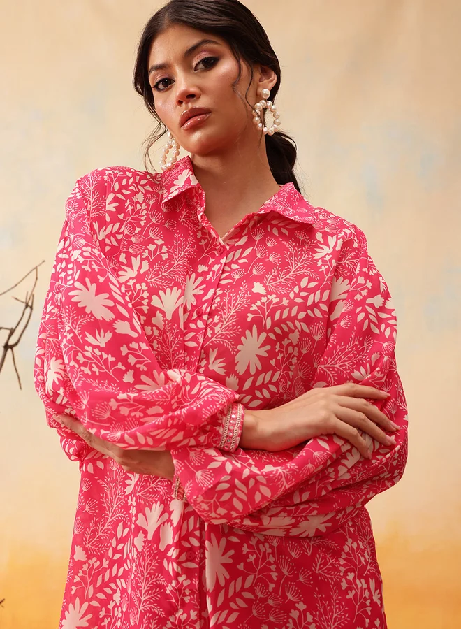 STREET 9 STREET 9 Pink Floral Print Shirt and Trousers Co-Ords