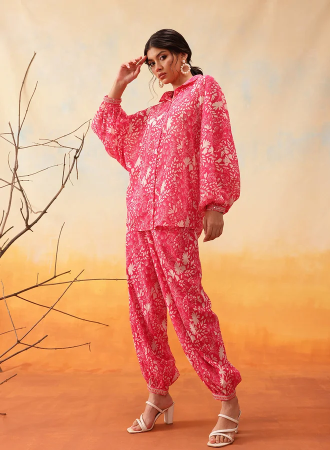STREET 9 STREET 9 Pink Floral Print Shirt and Trousers Co-Ords