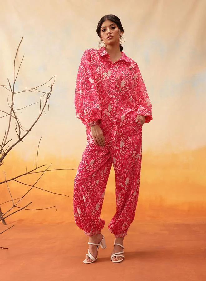 STREET 9 Pink Floral Print Shirt and Trousers Co-Ords