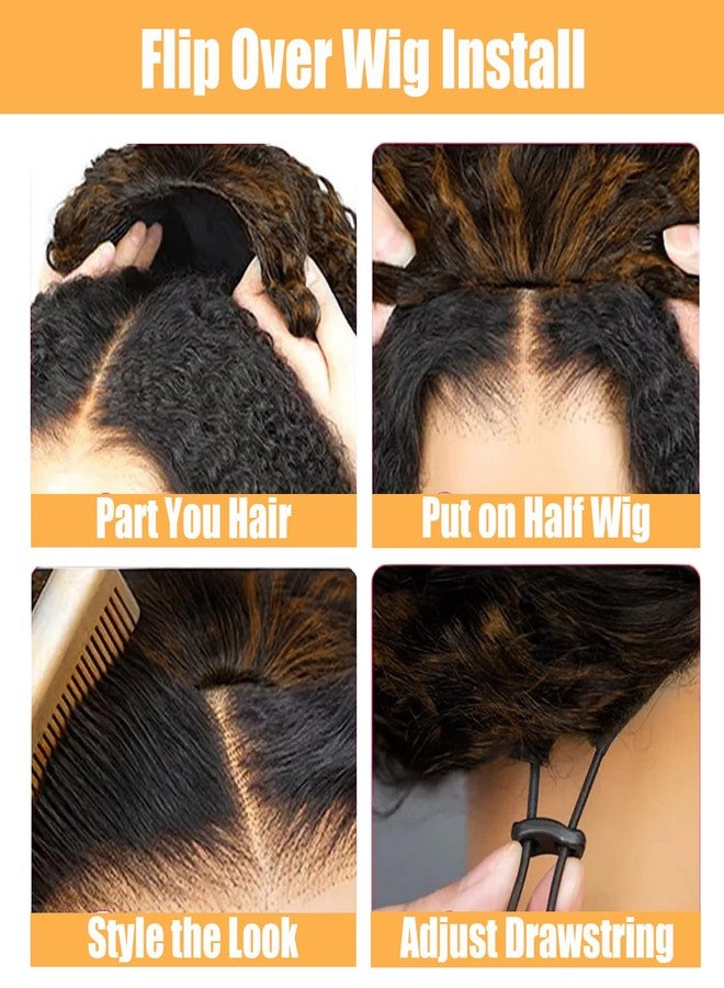 XSY Highlight Ombre 1B/30# Half Wig Human Hair Deep Wave 3 In 1 Curly Half Wigs for Black Women Wear Go Beginner Friendly 180% Density 14 Inch - Image 4