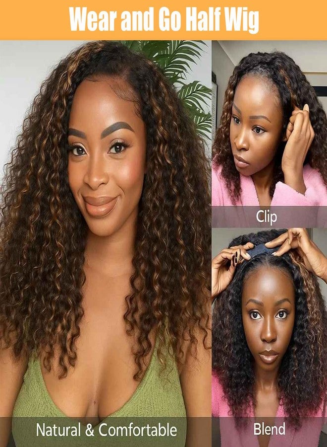 XSY Highlight Ombre 1B/30# Half Wig Human Hair Deep Wave 3 In 1 Curly Half Wigs for Black Women Wear Go Beginner Friendly 180% Density 14 Inch - Image 5