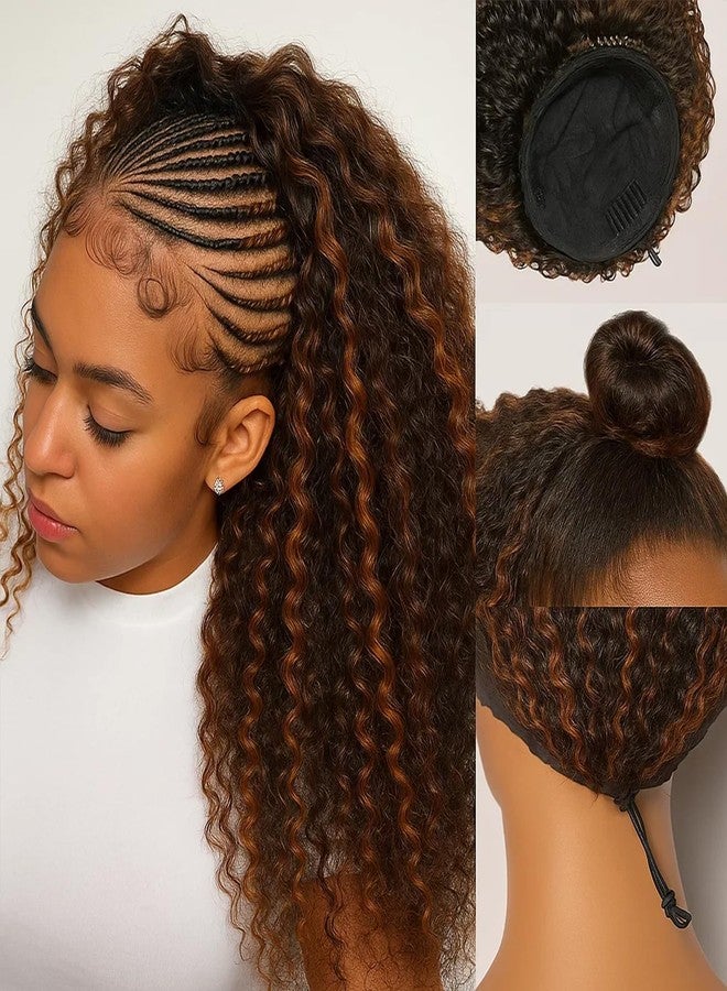 XSY Highlight Ombre 1B/30# Half Wig Human Hair Deep Wave 3 In 1 Curly Half Wigs for Black Women Wear Go Beginner Friendly 180% Density 14 Inch - Image 2
