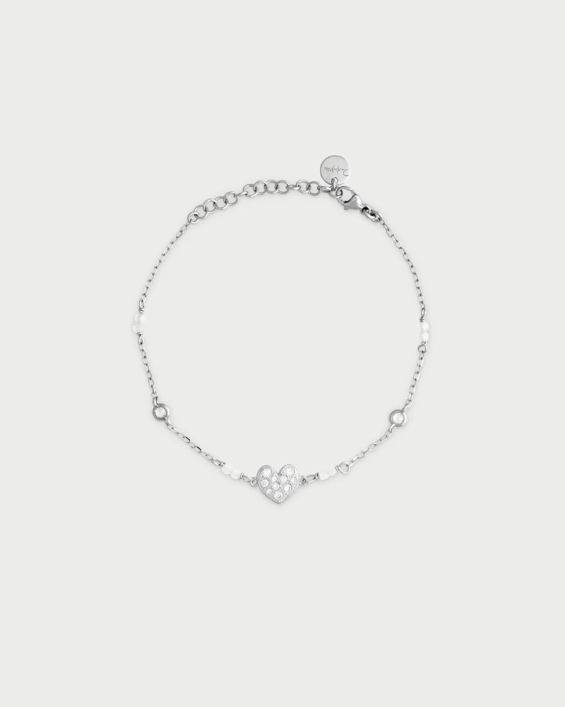 Rue Des Mill Bracelet with bezels and small pav√© heart subject - STRADUST TEN - Rhodium