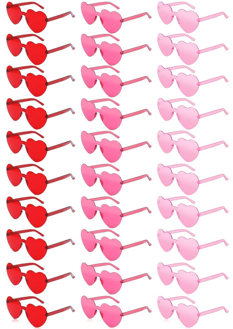 Loccmat 30 Pairs Heart Shaped Rimless Sunglasses,Candy Color Frameless Glasses,Transparent Heart Sunglasses for Women - Image 1