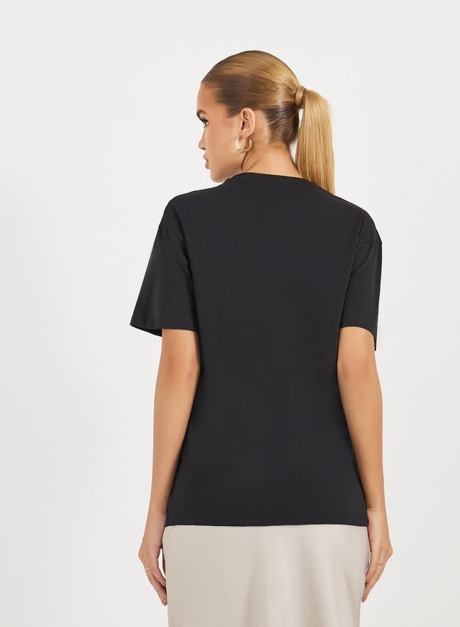 Styli Oversized Slogan Print Round Neck T-Shirt  - Image 5
