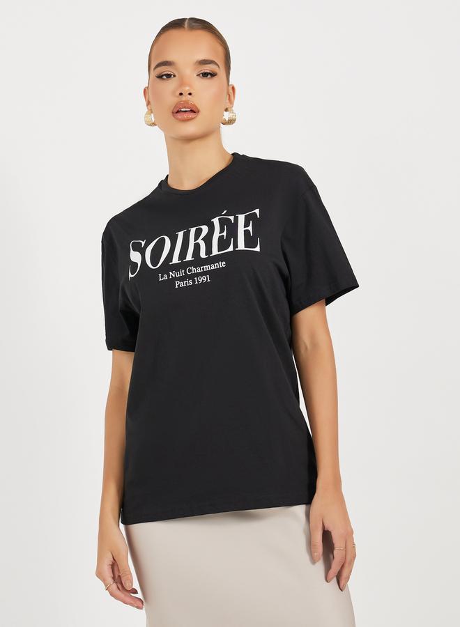 Styli Oversized Slogan Print Round Neck T-Shirt  - Image 3