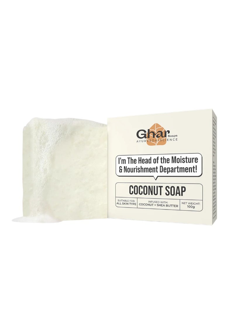 Ghar Soap Natural Handmade Coconut Soap Bar – Moisturizing & Nourishing Skin Care Bar –Deep Hydration for Dry & Sensitive Skin – Chemical-Free for Face & Body – 100g - Image 1