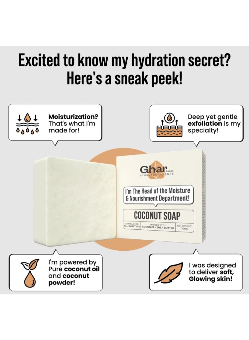 Ghar Soap Natural Handmade Coconut Soap Bar – Moisturizing & Nourishing Skin Care Bar –Deep Hydration for Dry & Sensitive Skin – Chemical-Free for Face & Body – 100g - Image 4