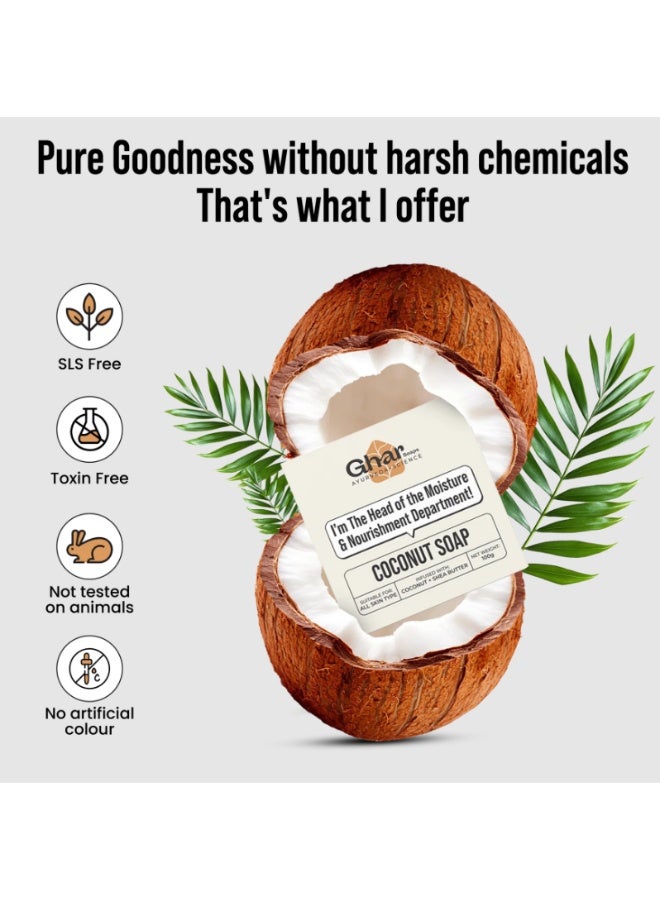 Ghar Soap Natural Handmade Coconut Soap Bar – Moisturizing & Nourishing Skin Care Bar –Deep Hydration for Dry & Sensitive Skin – Chemical-Free for Face & Body – 100g - Image 2