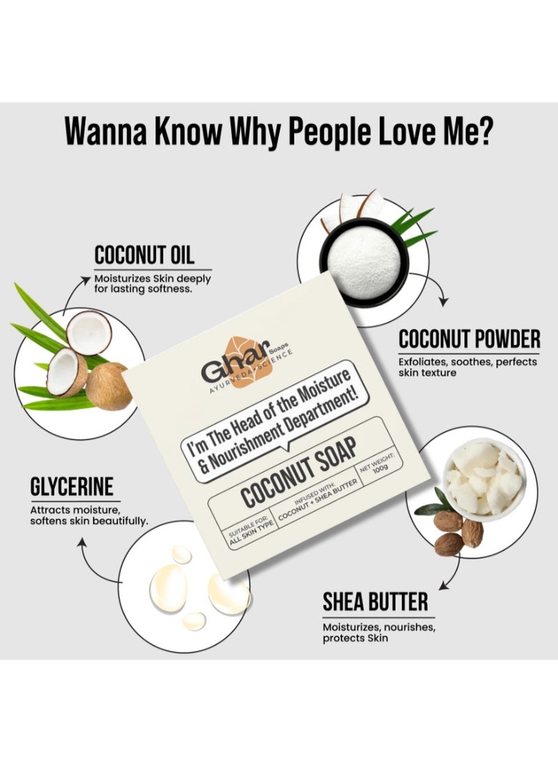 Ghar Soap Natural Handmade Coconut Soap Bar – Moisturizing & Nourishing Skin Care Bar –Deep Hydration for Dry & Sensitive Skin – Chemical-Free for Face & Body – 100g - Image 5