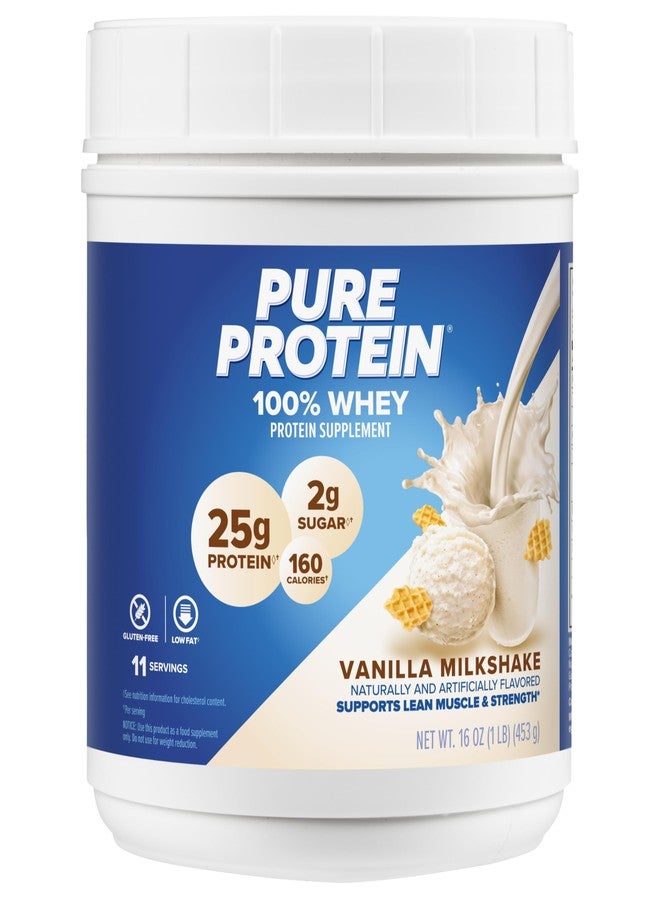 Pure Protein Powder, Whey, High Protein, Low Sugar, Gluten Free, Vanilla Cream, 1 lb - Image 1