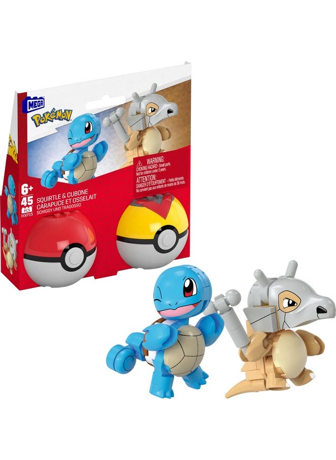 Mega Brands MEGA Pokémon Building Toys Set Squirtle & Cubone with 45 Pieces, 2 Poseable Characters and Poké Ball, 2 Inches Tall, for Kids  - Image 1