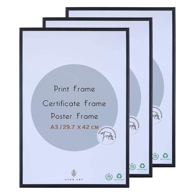 A3 ALUMINUM PHOTO PICTURE FRAME 297 X 42 CM BLACK METAL CERTIFICATE FRAMES WITH PERSPEX GLASS FOR WALL DISPLAY HORIZONTALLY OR VERTICALLY IN LIVING ROOM BEDROOM GALLERY SET OF 3