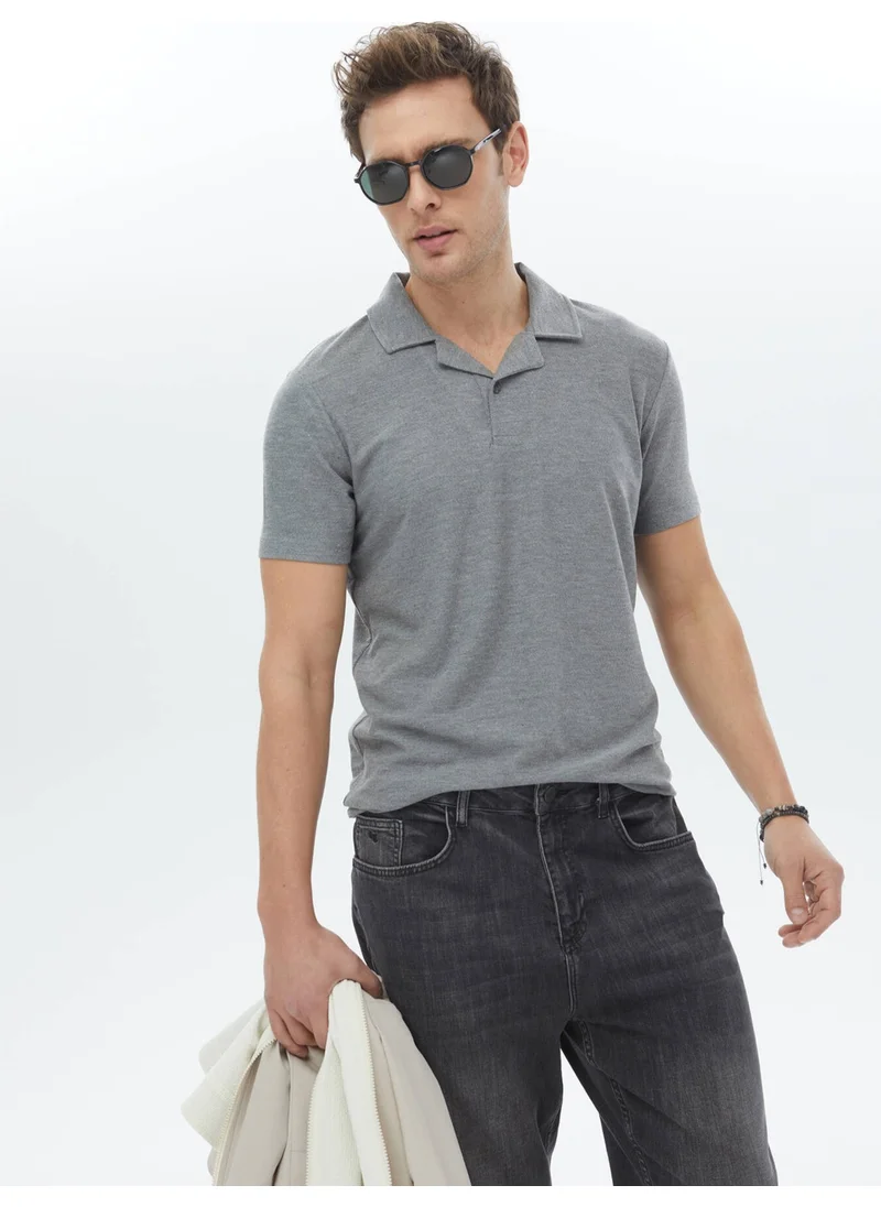 Kip Grey Jacquard Cuban Collar T-Shirt