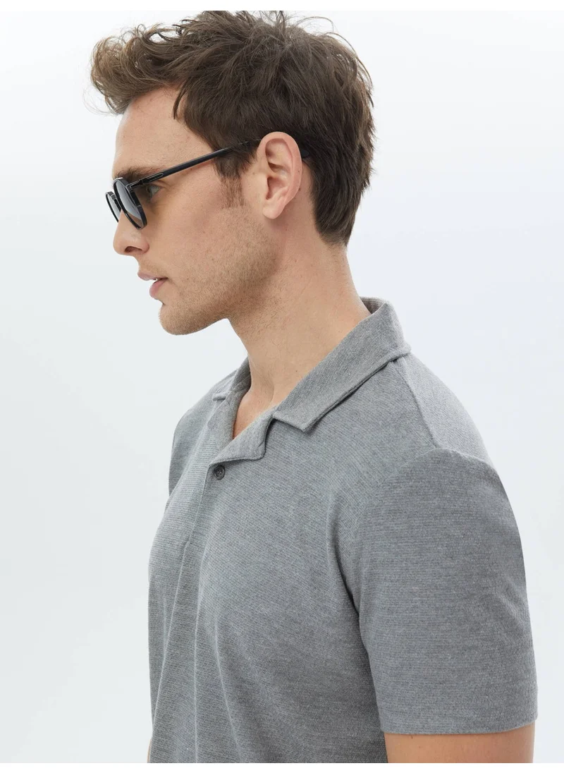 Kip Grey Jacquard Cuban Collar T-Shirt