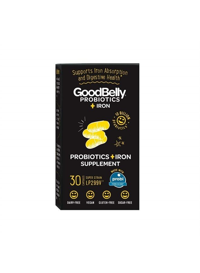 GoodBelly مكمل بروبيوتيك لصحة الجهاز الهضمي وامتصاص الحديد - يحتوي على 10 مليار من الثقافات الحية والنشطة من لاكتوباسيلس بلانتاروم - بروبيوتيك نباتي (30 كبسولة لكل زجاجة) - Image 2