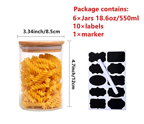 SODSAI 6 Piece Glass Storage Jars Set with Airtight Bamboo Lids and Labels,18.6oz/550ml Glass Spice Jars Food Storage Containers for Home Kitchen,Pantry, Tea, Sugar, Salt, Coffee, Flour, Herbs, Grains - Image 2