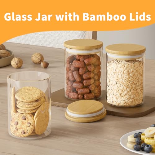 SODSAI 6 Piece Glass Storage Jars Set with Airtight Bamboo Lids and Labels,18.6oz/550ml Glass Spice Jars Food Storage Containers for Home Kitchen,Pantry, Tea, Sugar, Salt, Coffee, Flour, Herbs, Grains - Image 3