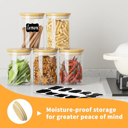 SODSAI 6 Piece Glass Storage Jars Set with Airtight Bamboo Lids and Labels,18.6oz/550ml Glass Spice Jars Food Storage Containers for Home Kitchen,Pantry, Tea, Sugar, Salt, Coffee, Flour, Herbs, Grains - Image 5