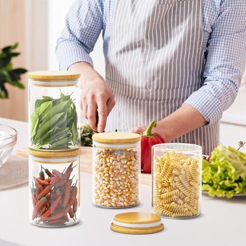 SODSAI 6 Piece Glass Storage Jars Set with Airtight Bamboo Lids and Labels,18.6oz/550ml Glass Spice Jars Food Storage Containers for Home Kitchen,Pantry, Tea, Sugar, Salt, Coffee, Flour, Herbs, Grains - Image 4