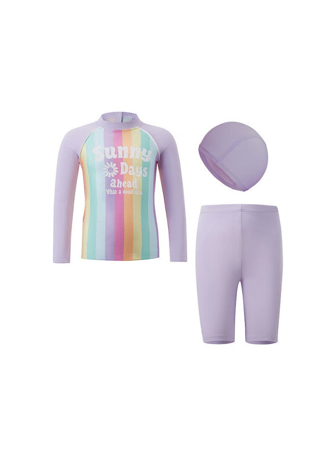 Aimer Kids Vacation Swimsuit Set For Girls, Sun Protection 50+, Chlorine-resistant, Long-sleeve Two-piece Style 150cm - Image 5