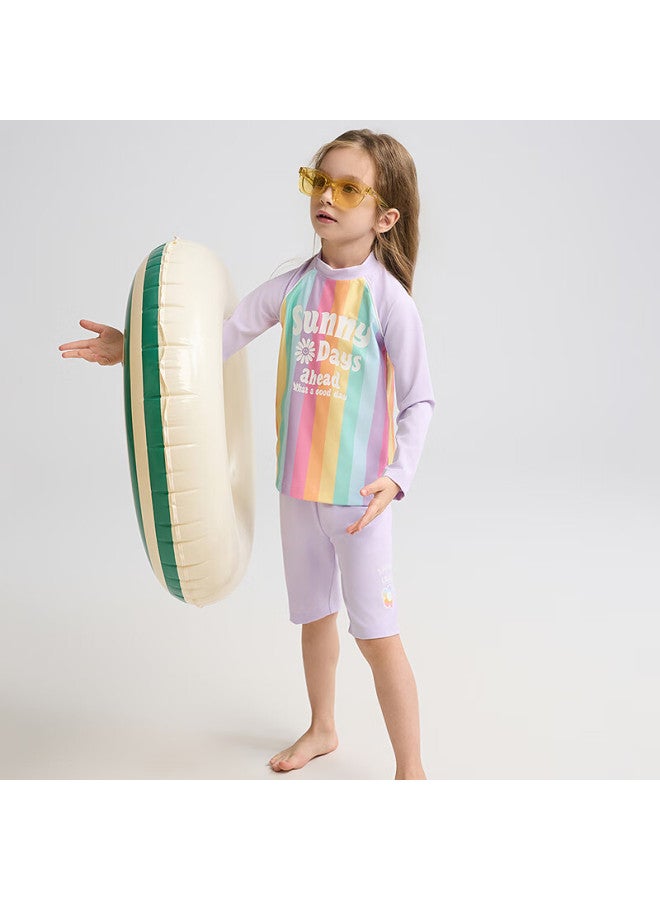 Aimer Kids Vacation Swimsuit Set For Girls, Sun Protection 50+, Chlorine-resistant, Long-sleeve Two-piece Style 150cm - Image 2