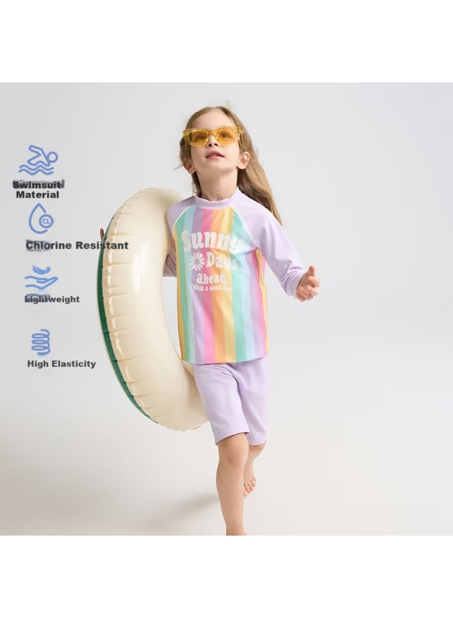 Aimer Kids Vacation Swimsuit Set For Girls, Sun Protection 50+, Chlorine-resistant, Long-sleeve Two-piece Style 150cm - Image 1