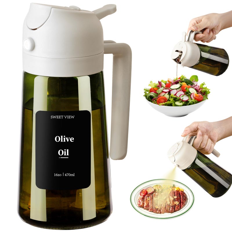 SWEET VIEW Olive Oil Dispenser and Oil Sprayer â€“ 16oz/470ml Glass Light-Proof Oil Pourer for Kitchen, Air Fryer, Cooking, Salad, and BBQ - Image 1
