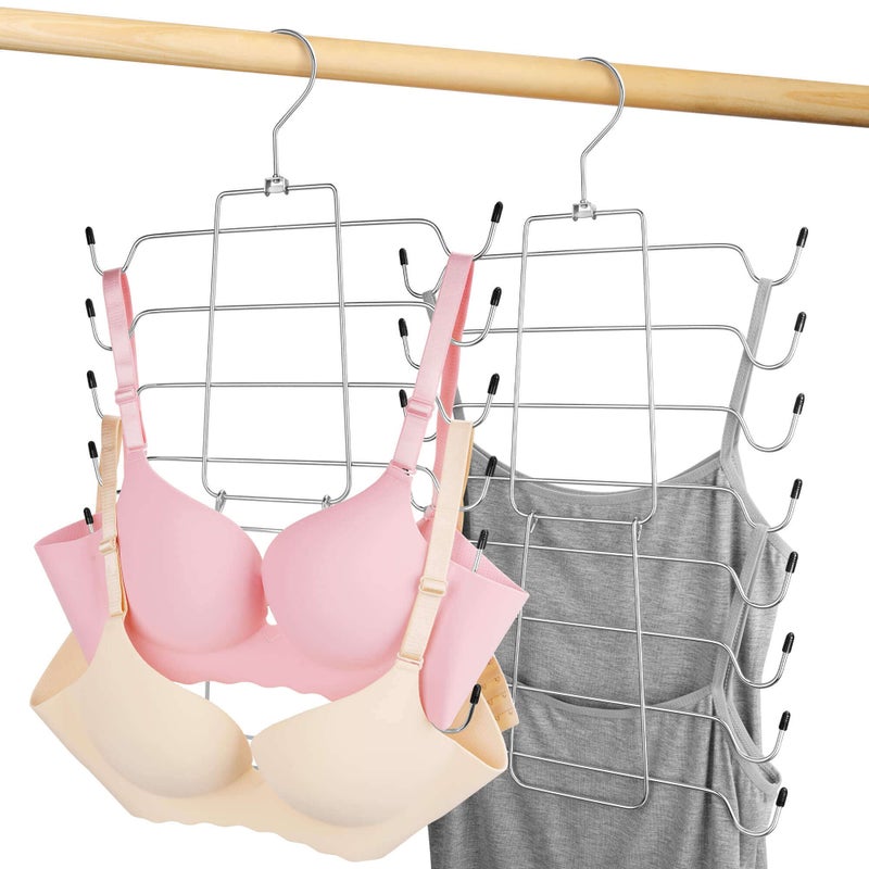 PODATOL PODATOL 2 Pack Tank Top Hanger Bra Organizer for Closet Hanging Space Saving Sport Bra Lingerie Holder Closet Organizers and Storage College Apartment Essentials Silver 