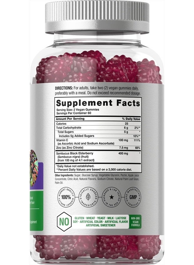 Horbaach Sambucus Black Elderberry Gummies | 120 Count | with Zinc and Vitamin C | Vegan, Non-GMO, Gluten Free Extract for Adults | Berry Flavor - Image 2