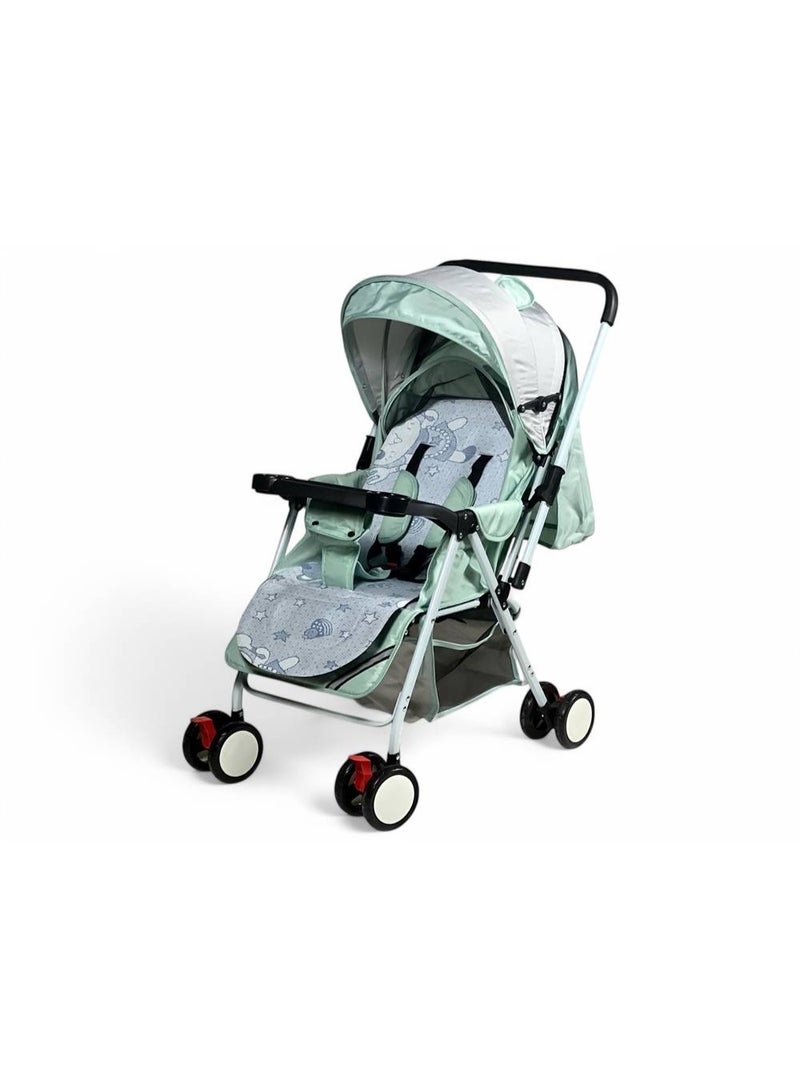 البدر عربة أطفال البدر بمقبض قابل للتعديل، عربة فاخرة للرضع للسفر مع مقعد قابل للعكس، تصميم خفيف قابل للطي، إمالة متعددة الوضعيات، عجلات مزدوجة آمنة مع فرامل، سلة تخزين كبيرة، مظلة شمسية، عربة أنيقة ومريحة بألوان متعددة - Image 1