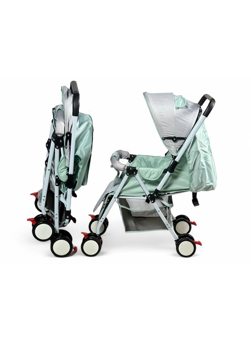 البدر عربة أطفال البدر بمقبض قابل للتعديل، عربة فاخرة للرضع للسفر مع مقعد قابل للعكس، تصميم خفيف قابل للطي، إمالة متعددة الوضعيات، عجلات مزدوجة آمنة مع فرامل، سلة تخزين كبيرة، مظلة شمسية، عربة أنيقة ومريحة بألوان متعددة - Image 2