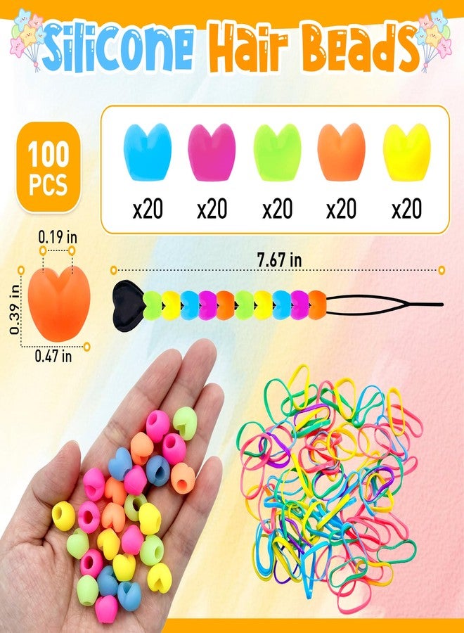 Jyukan 100Pcs Glow in The Dark Silicone Heart Hair Beads for Kids, Soft Colorful Rubber Pony Beads for Hair Braiding, Bracelet Making, DIY Jewelry Crafts, Keychains with Rubber Band and Quick Beader - Image 2