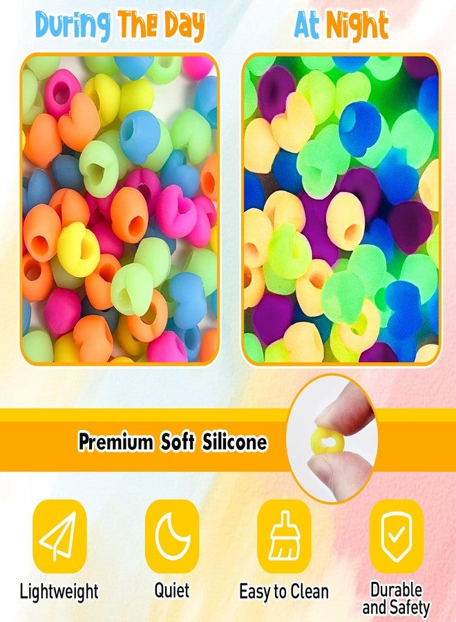 Jyukan 100Pcs Glow in The Dark Silicone Heart Hair Beads for Kids, Soft Colorful Rubber Pony Beads for Hair Braiding, Bracelet Making, DIY Jewelry Crafts, Keychains with Rubber Band and Quick Beader - Image 3