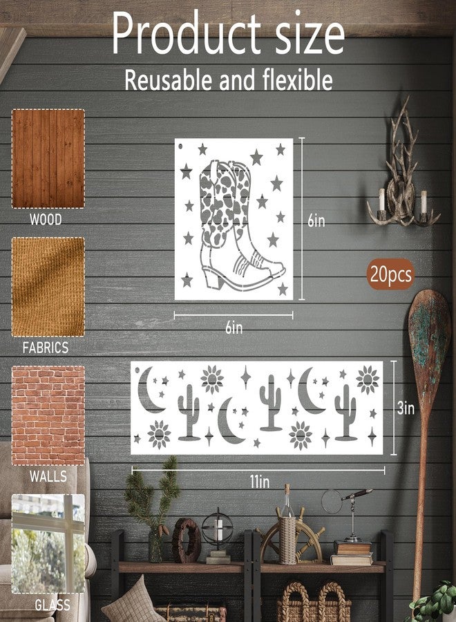 Keluna Western Cowboy Painting Stencils - 20 Pcs Reusable Stencils for Painting on Wood, Cowgirl Stencils Painting Template, Western Landscape Scene Stencils for Wood Burning, Cactus Painting Stencils - Image 3