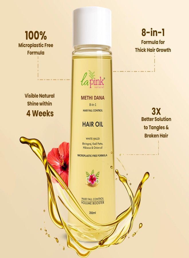 La Pink Methi Dana 8-in-1 Hair Oil For Hair Growth & Thickness 200ml | Reduces Hair Fall, Dandruff & Baldness | Enriched with Hibiscus, Bhringraj, Indian Bay Leaf & Onion - Image 2